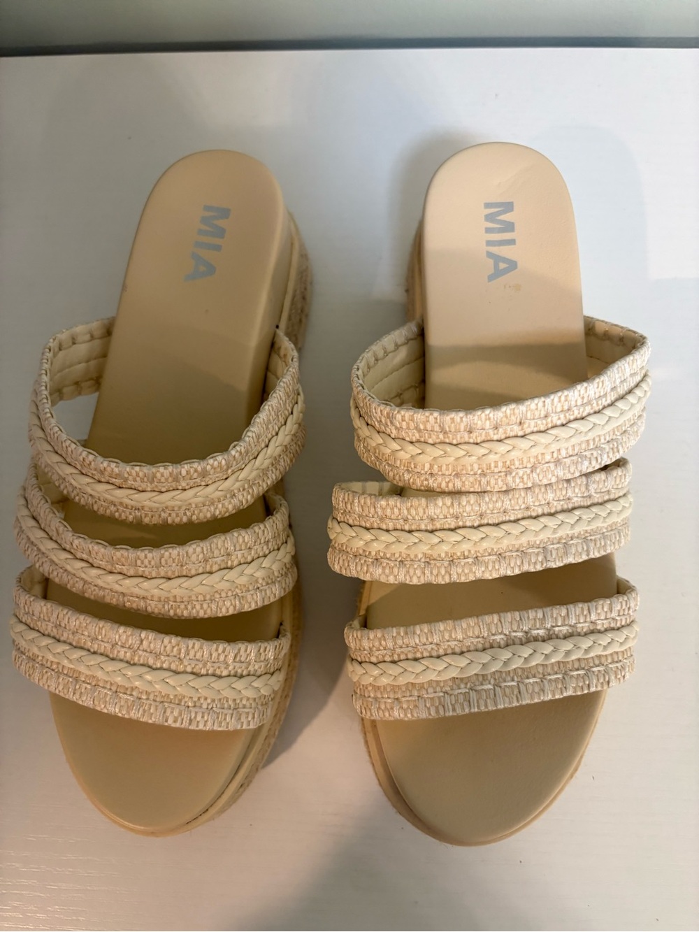 MIA Women's Beige Braided Multi-Strap Slide Sandals